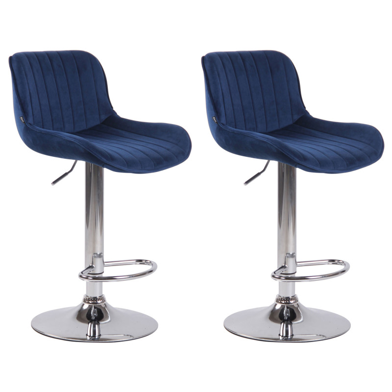 Lot de 2 tabourets de bar Lentini en velours chromé bleu