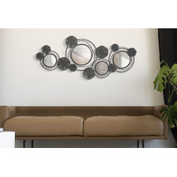 Painel de parede com espelhos redondos escuros – 117x49 cm – Elegância moderna
