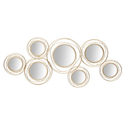 Pannello murale con specchi rotondi dorati – 124x53 cm – Stile Glam chic