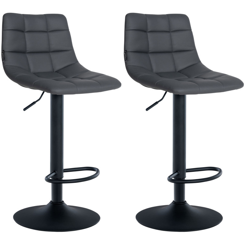 Lot de 2 tabourets de bar Jerry simili cuir noir gris