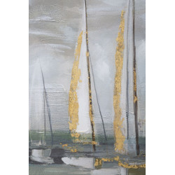 Pintura de parede dourada de barco – 100x80 cm – Quadro Glamoroso Luminoso e Refinado