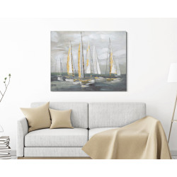 Peinture murale bateau doré – 100x80 cm – Tableau Glam lumineux et raffiné