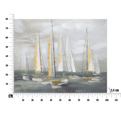 Peinture murale bateau doré – 100x80 cm – Tableau Glam lumineux et raffiné