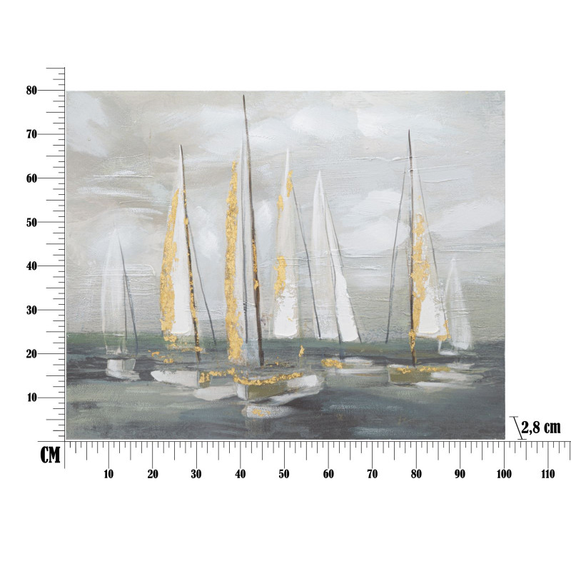 Pintura de parede dourada de barco – 100x80 cm – Quadro Glamoroso Luminoso e Refinado