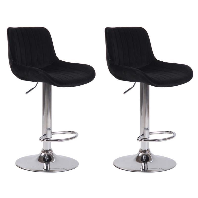 Lot de 2 tabourets de bar Lentini en velours chromé noir