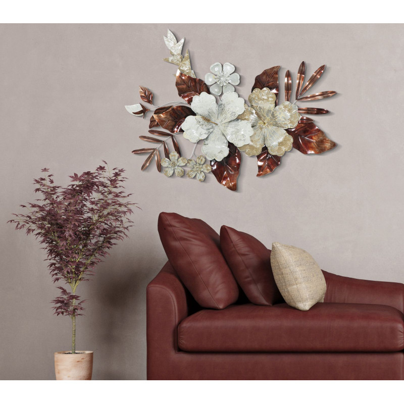 **Italiano:** Pannello murale in ferro Bouquet – 83x55 cm – Fiore metallico chic e raffinato