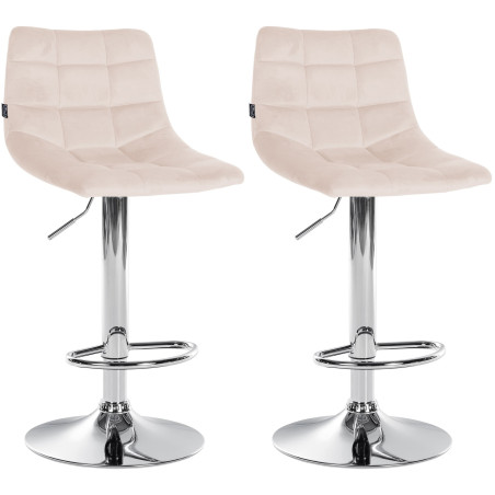Lot de 2 tabourets de bar Jerry velours chrome beige