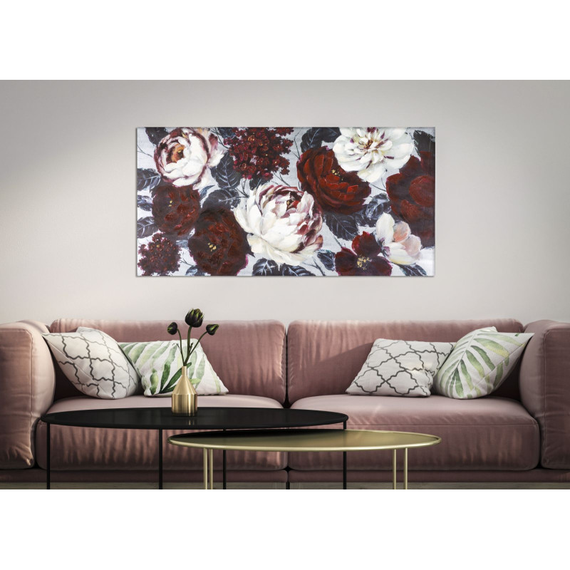 Tableau mural fait main fleur blanche et rouge – 120x60 cm – Peinture Glam florale