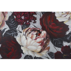 Tableau mural fait main fleurs blanches et rouges – 150x76 cm – Effet lumineux Glamour
