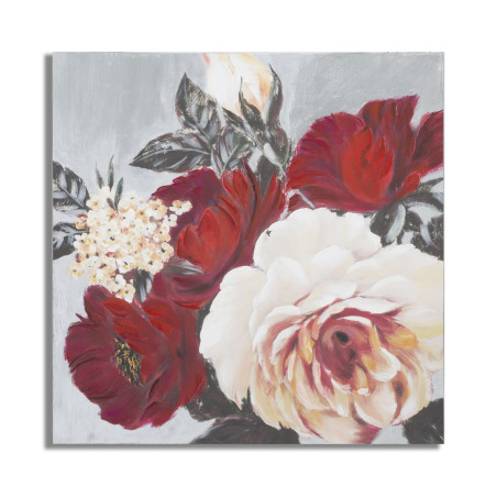 Tableau mural fait main carré floral – 90x90 cm – Déco peinte à la main élégante