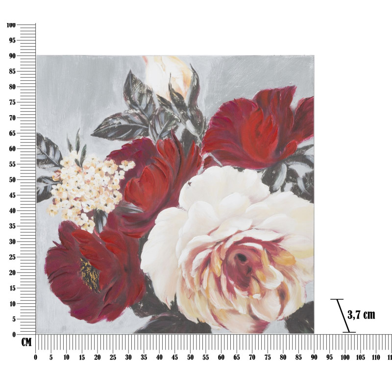 Tableau mural fait main carré floral – 90x90 cm – Déco peinte à la main élégante