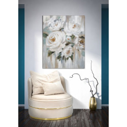 Tableau mural fait main fleur crème – 80x100 cm – Peinture murale Glam douce et raffinée