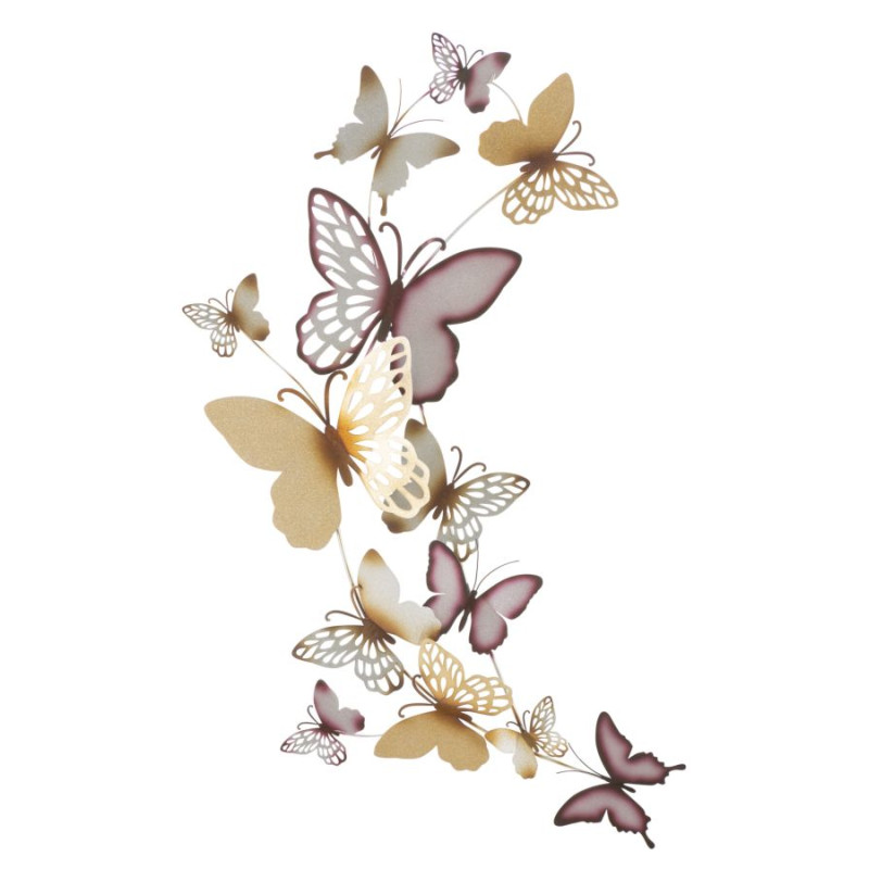 Panneau mural papillons or et bordeaux – 59x111 cm – Déco murale Glam aérienne