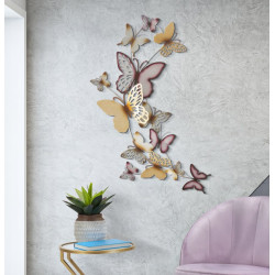 Panneau mural papillons or et bordeaux – 59x111 cm – Déco murale Glam aérienne