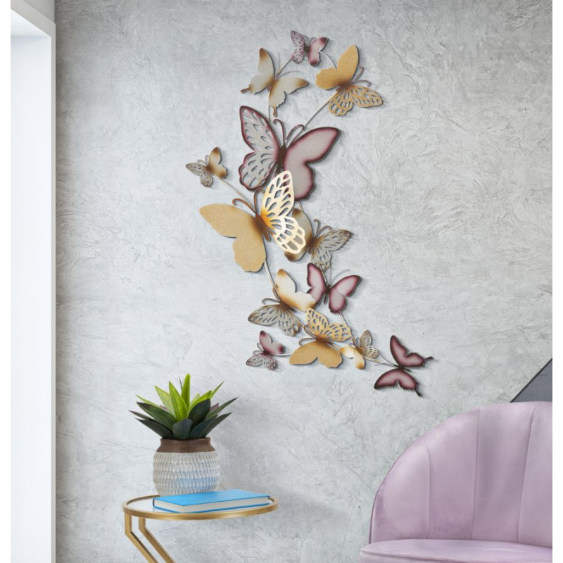 Panneau mural papillons or et bordeaux – 59x111 cm – Déco murale Glam aérienne