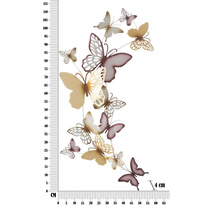 Panneau mural papillons or et bordeaux – 59x111 cm – Déco murale Glam aérienne