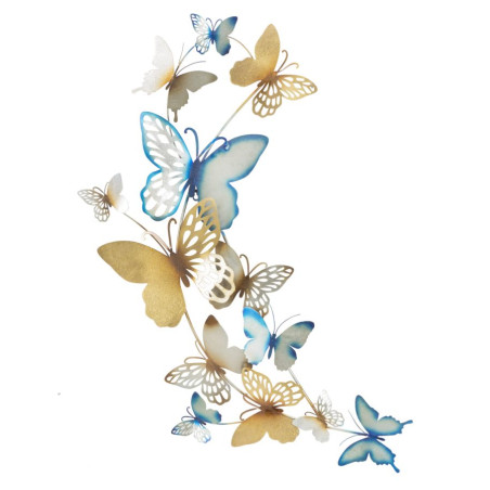 Panneau mural papillons or et bleu clair – 59x111 cm – Déco Glam poétique