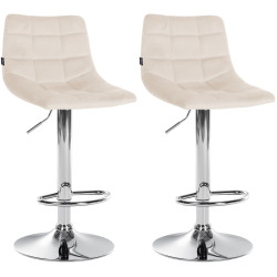 Lot de 2 tabourets de bar Jerry velours chrome crème