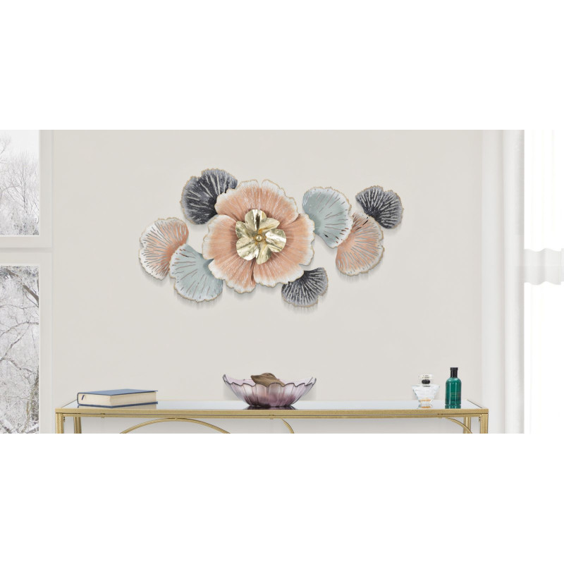 Panneau mural en fer Soty – 93x53 cm – Style floral Glam raffiné