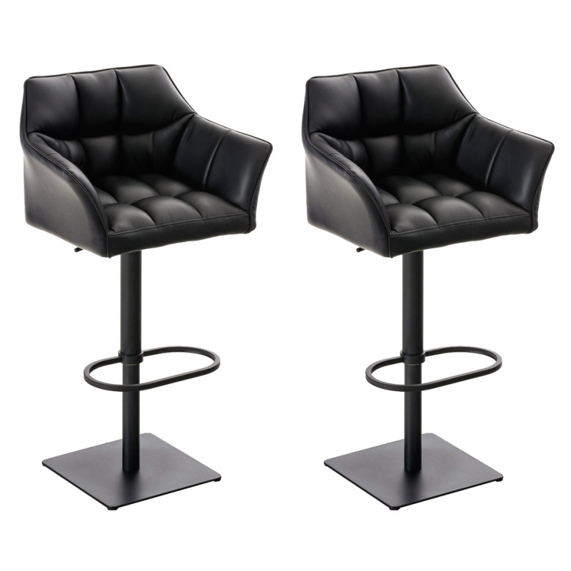 Lot de 2 tabourets de bar Damaso, simili cuir noir