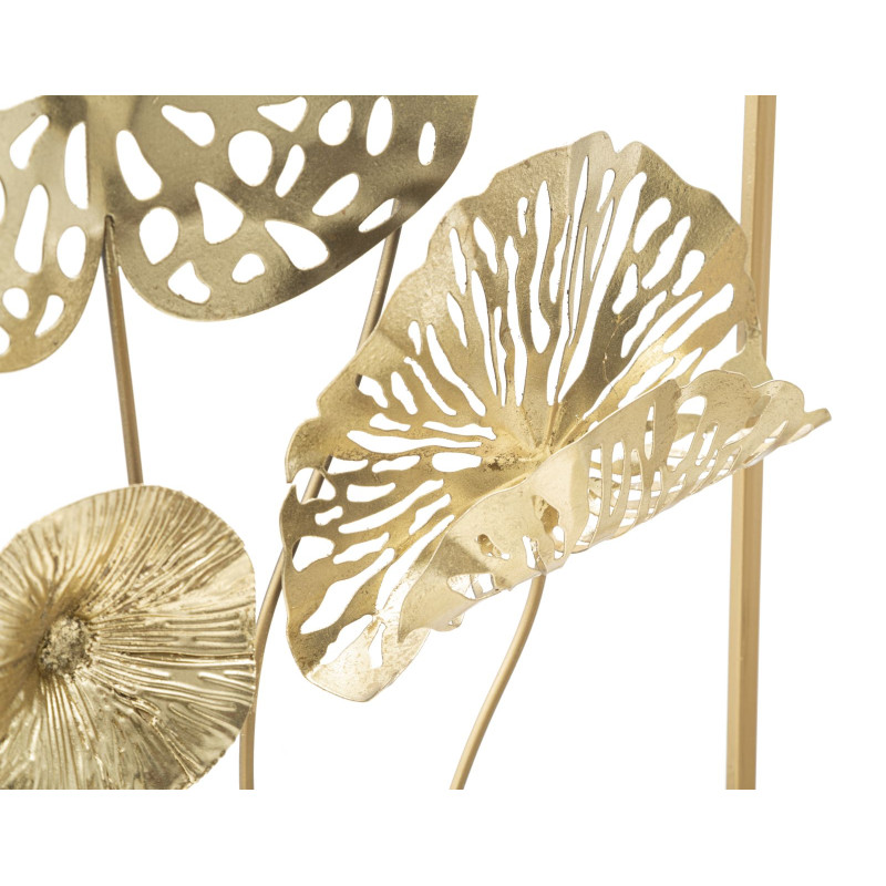 Panneau mural en fer fleurs dorées – 50x50 cm – Élégance florale Glam