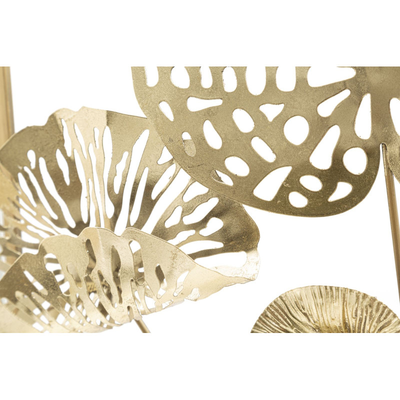 Panneau mural en fer fleurs dorées – 50x50 cm – Élégance florale Glam