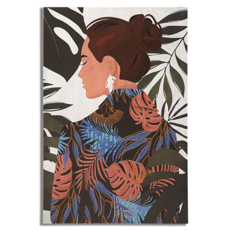 Tableau mural Lady Jungle – Modèle B – 80x120 cm – Portrait artistique jungle bohème