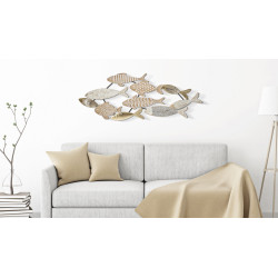 Décoration murale poisson – 118x46 cm – Panneau en fer Glam marin élégant