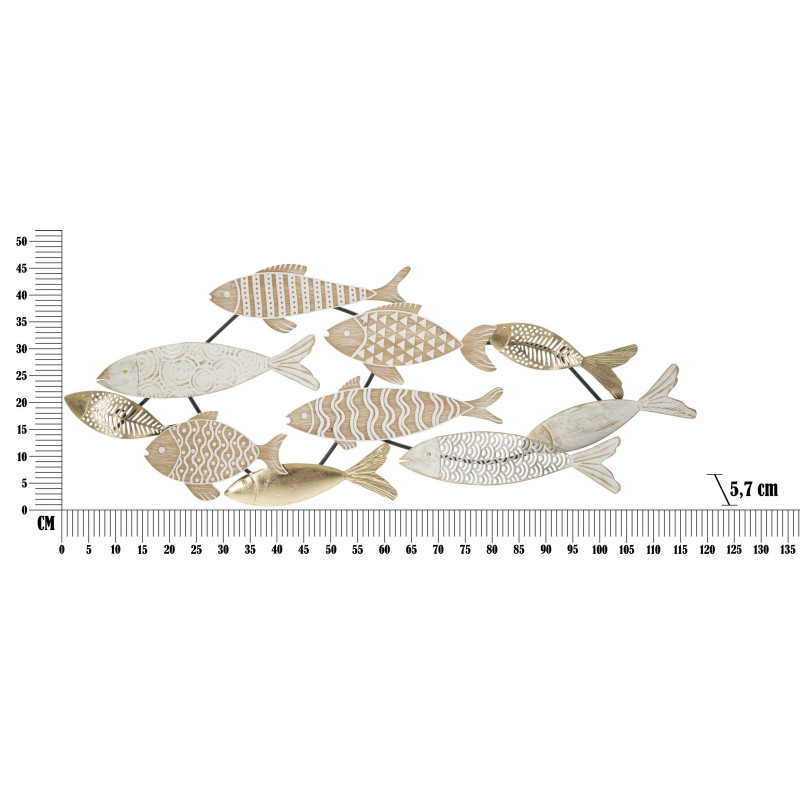 Décoration murale poisson – 118x46 cm – Panneau en fer Glam marin élégant