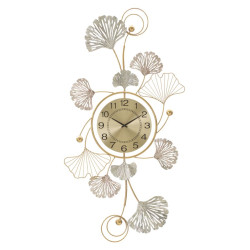 Décoration murale Feuille avec horloge – 52x102 cm – Élégance naturelle et fonctionnalité Glam