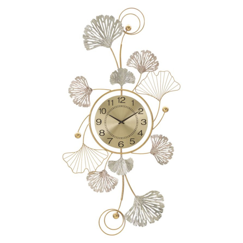 Décoration murale Feuille avec horloge – 52x102 cm – Élégance naturelle et fonctionnalité Glam
