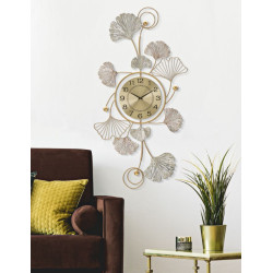 Décoration murale Feuille avec horloge – 52x102 cm – Élégance naturelle et fonctionnalité Glam