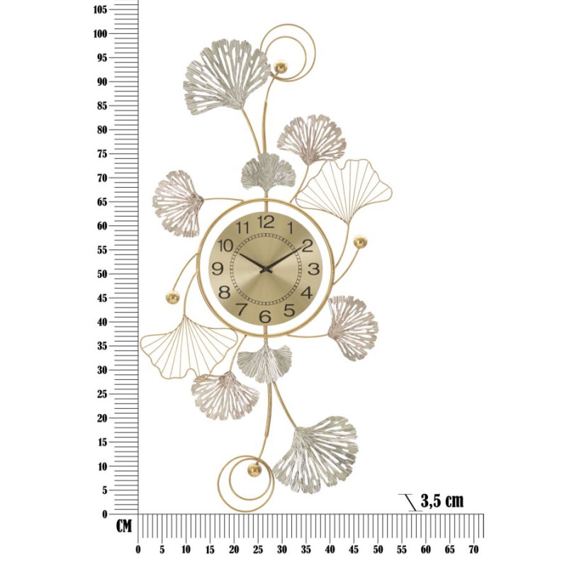 Décoration murale Feuille avec horloge – 52x102 cm – Élégance naturelle et fonctionnalité Glam