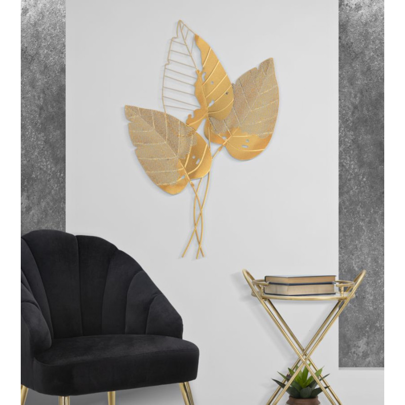 Décoration murale Feuille d’automne dorée – 53x84 cm – Élégance métallique et chaleur Glam