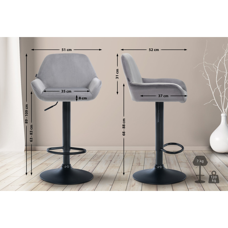 Tabouret de bar Braga velours gris
