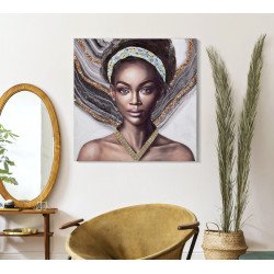 Tableau mural fait main Naomi – Modèle A – 100x100 cm – Création Bohème Chic lumineuse