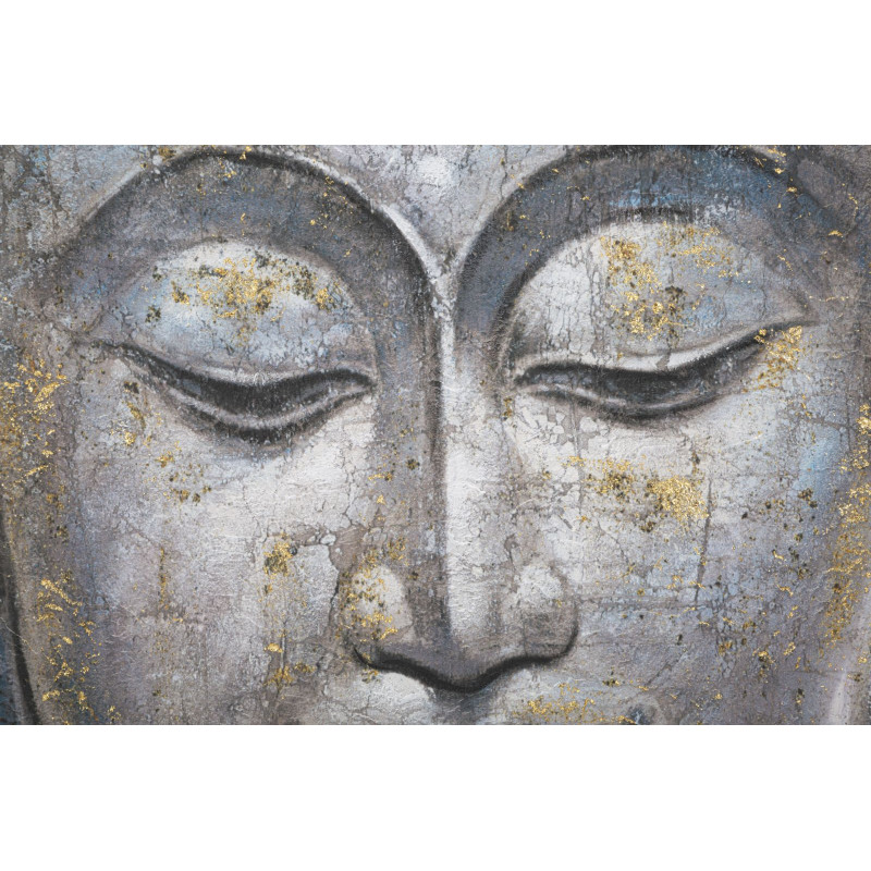 Tableau mural fait main Visage de Bouddha lumineux – Modèle A – 80x120 cm – Sérénité bohème et spirituelle