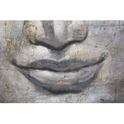 Tableau mural fait main Visage de Bouddha lumineux – Modèle A – 80x120 cm – Sérénité bohème et spirituelle