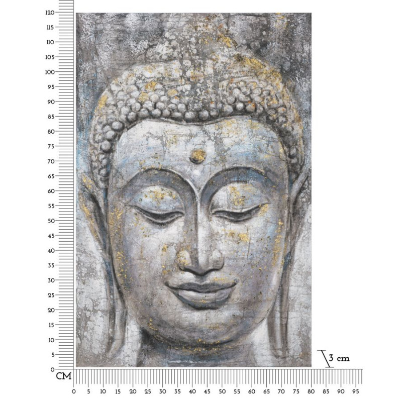 Tableau mural fait main Visage de Bouddha lumineux – Modèle A – 80x120 cm – Sérénité bohème et spirituelle