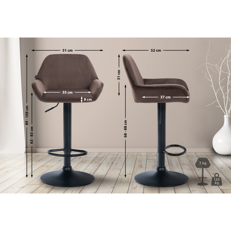 Tabouret de bar Braga velours brun