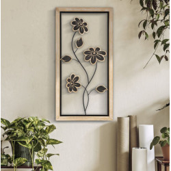 Panneau mural en fer et bois Girish – Modèle B – 30x60 cm – Décoration naturelle bohème équilibrée