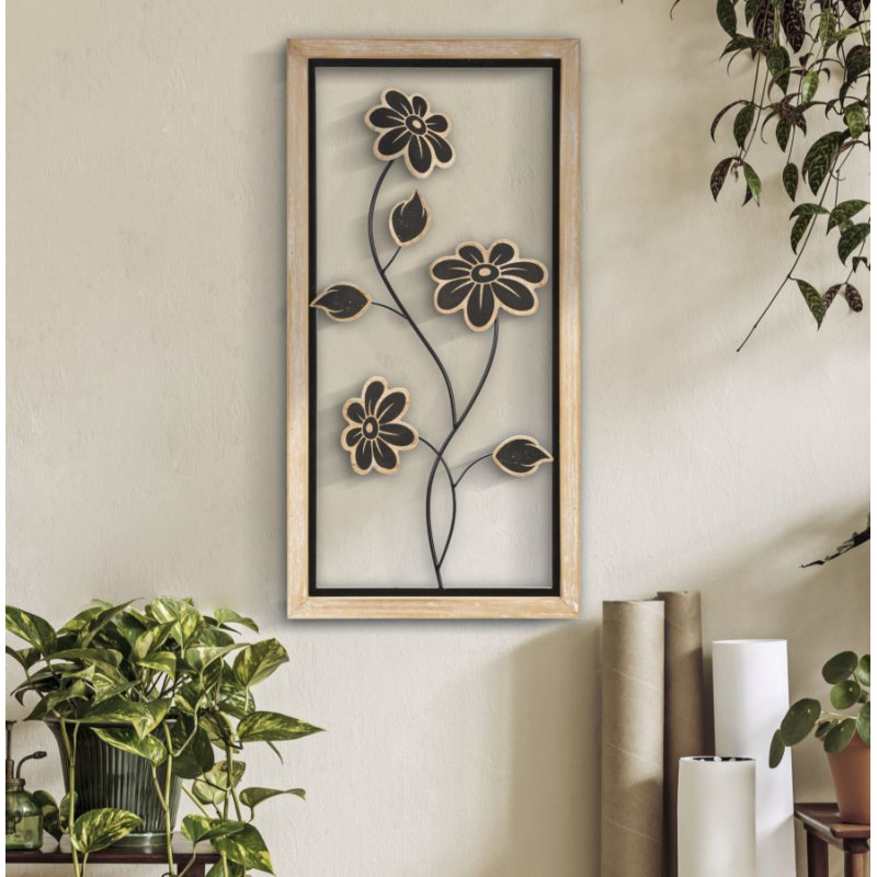 Panneau mural en fer et bois Girish – Modèle B – 30x60 cm – Décoration naturelle bohème équilibrée