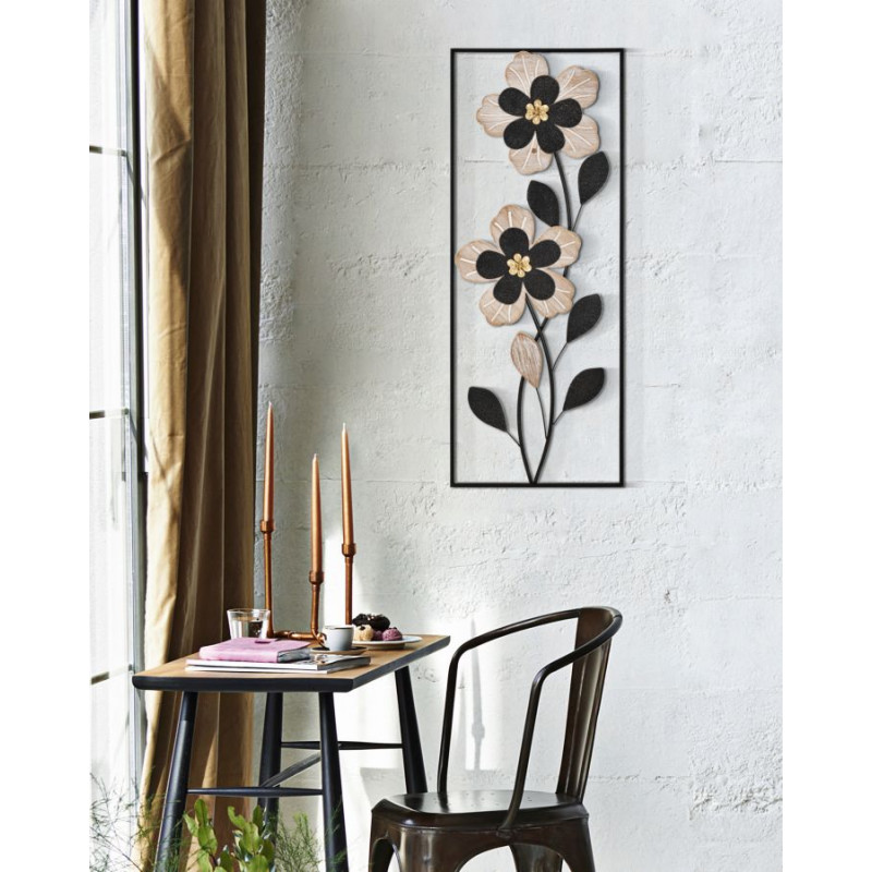 Panneau mural en fer et bois Divaker – Modèle B – 27x70 cm – Design ethnique bohème raffiné