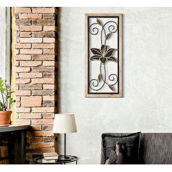 Panneau mural en fer et bois Koman – Modèle B – 26x60 cm – Alliance de matériaux bohème chic