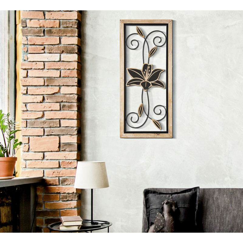 Panneau mural en fer et bois Koman – Modèle B – 26x60 cm – Alliance de matériaux bohème chic