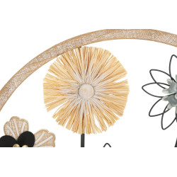 Panneau mural en fer et bois rond – Ø50 cm – Déco murale bohème naturelle et texturée