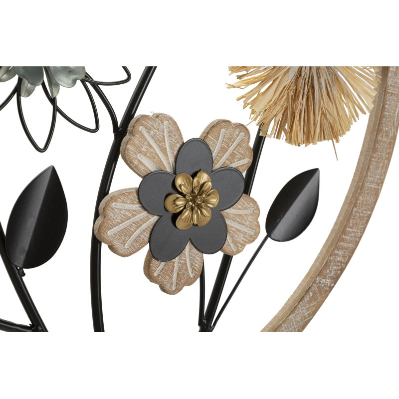 Panneau mural en fer et bois rond – Ø50 cm – Déco murale bohème naturelle et texturée