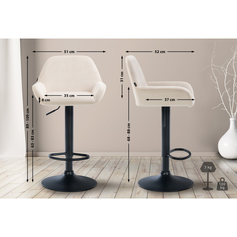 Tabouret de bar Braga velours crème