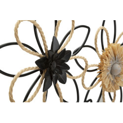 Panneau mural en fer et raphia Flow – 60x35 cm – Déco bohème texturée et douce