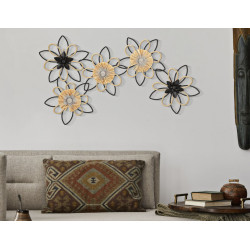 Panneau mural en fer et raphia Flow – 60x35 cm – Déco bohème texturée et douce
